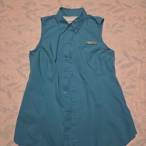 Columbia Teal Sleeveless Button-Up Top